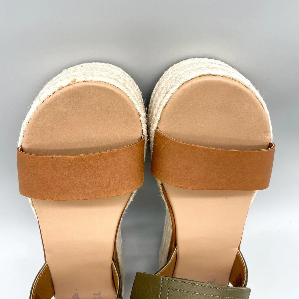 Sorel Womens 8.5 Cameron Flatform Espadrille Sandals Tan Sage Boho CoastalChic